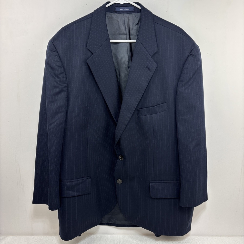 Chaps Ralph Lauren Mens Navy Pinstripe‎ 48R Wool Blazer Suit Jacket Classic
